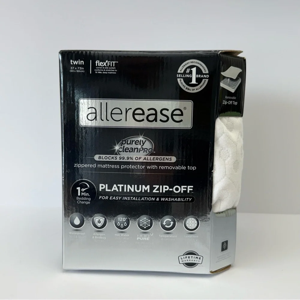New AllerEase Platinum Zip-Off Top Twin Waterproof Mattress Protector Cover NIB